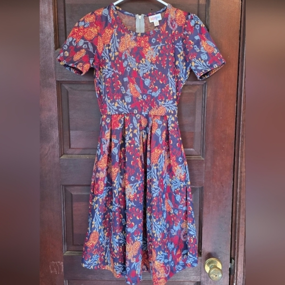 LuLaRoe Women's Midi Dress - Red and Blue Floral